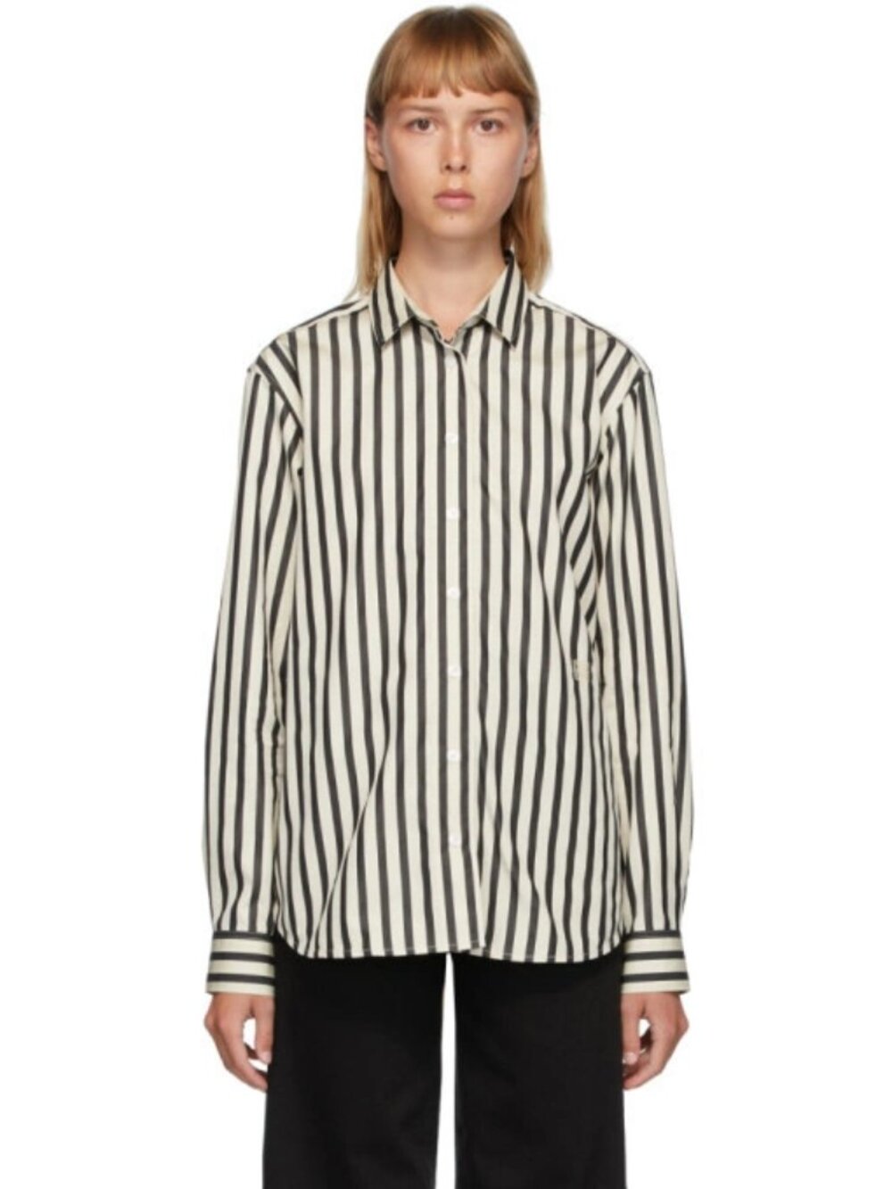 Toteme embroidered black and white striped shirt